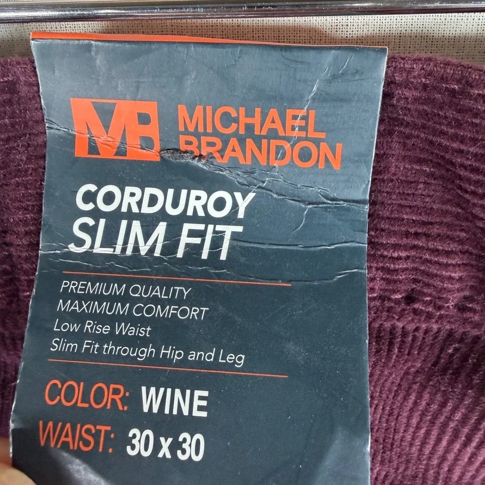 New MB Michael Brandon Corduroy Slim Fit‎ Pants size 30X30 Purple